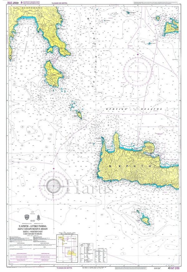 Κρητικό Πέλαγος - Δυτική Κρήτη προς Ακρωτήρι Ταίναρο εως την Νήσο Μήλο, Ναυτικός Χάρτης